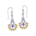 Steampunk Celtic Sterling Silver and 14K Gold Accent Earrings with Gemstone MER2116