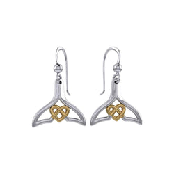 Whale Tail and Celtic Heart Silver with 14K Gold Accent Earrings MER2163 | Earrings | Wiccan Center
