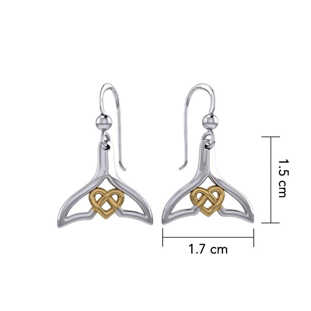 Whale Tail and Celtic Heart Silver with 14K Gold Accent Earrings MER2163