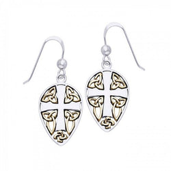 Celtic Knot Cross Shield Gold Accent Silver Earrings MER471 | Earrings | Wiccan Center