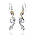 Modern Celtic Triskele Earrings Sterling Silver With 18K Gold Accent Gemstone Accents MER570