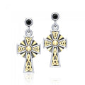 Celtic Cross Sterling Silver with 18K Gold Accent Earrings MER700