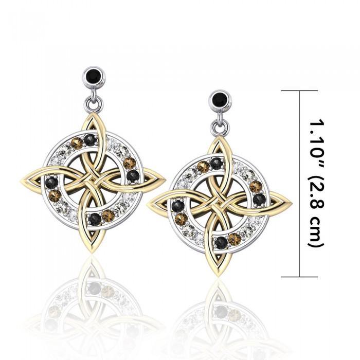 Celtic Quaternary Knot Earrings In Silver And Gold With Gemstones Peter Stone MER702