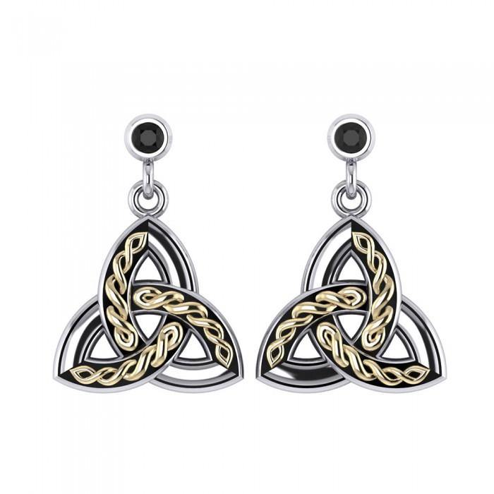 Celtic Knotwork Trinity Sterling Silver with 18K Gold Accent Post Earrings MER705