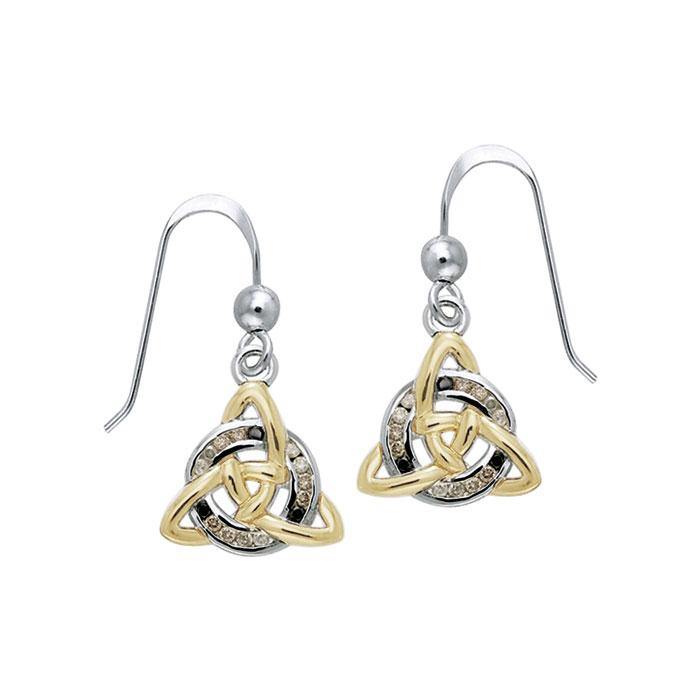 Celtic Triquetra Silver and 18K Gold Accents Earrings with Gems MER706