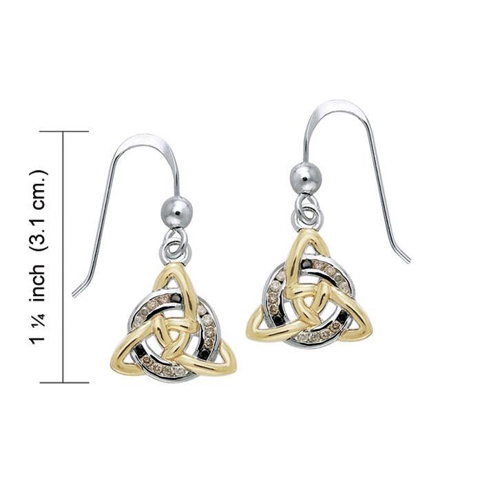 Celtic Triquetra Silver and 18K Gold Accents Earrings with Gems MER706