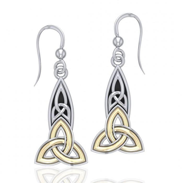 The truth in the Holy Trinity ~ Celtic Knotwork Trinity Sterling Silver with 18K Gold Accent Dangle Earrings  MER707