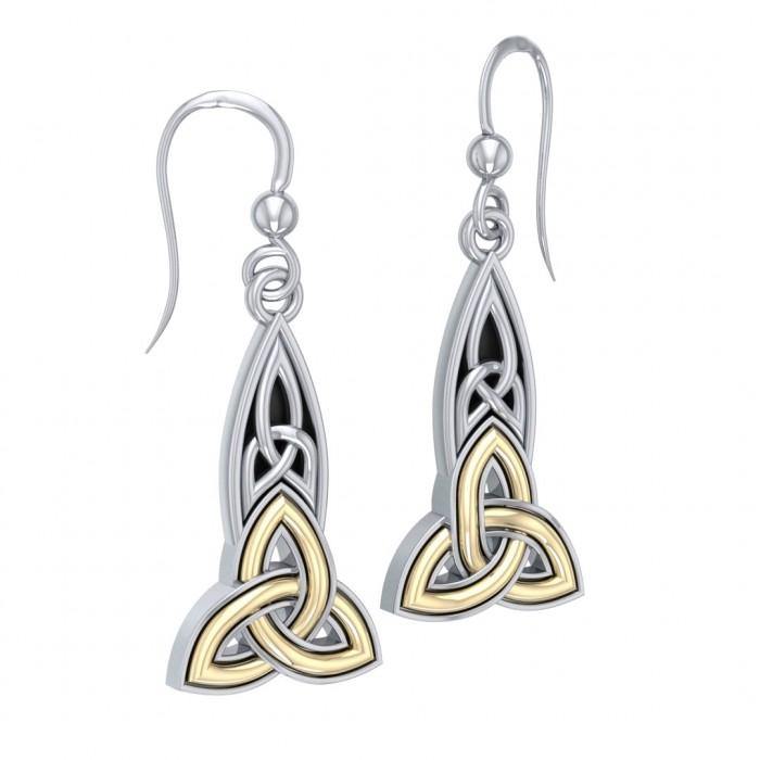 The truth in the Holy Trinity ~ Celtic Knotwork Trinity Sterling Silver with 18K Gold Accent Dangle Earrings  MER707