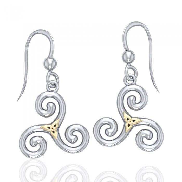The road to eternal life ~ Celtic Celtic Triskele or Triskelion Sterling Silver with 18K Gold Accent Dangle Earrings MER709
