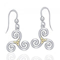 The road to eternal life ~ Celtic Celtic Triskele or Triskelion Sterling Silver with 18K Gold Accent Dangle Earrings MER709
