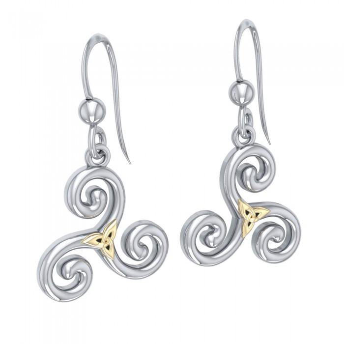 The road to eternal life ~ Celtic Celtic Triskele or Triskelion Sterling Silver with 18K Gold Accent Dangle Earrings MER709