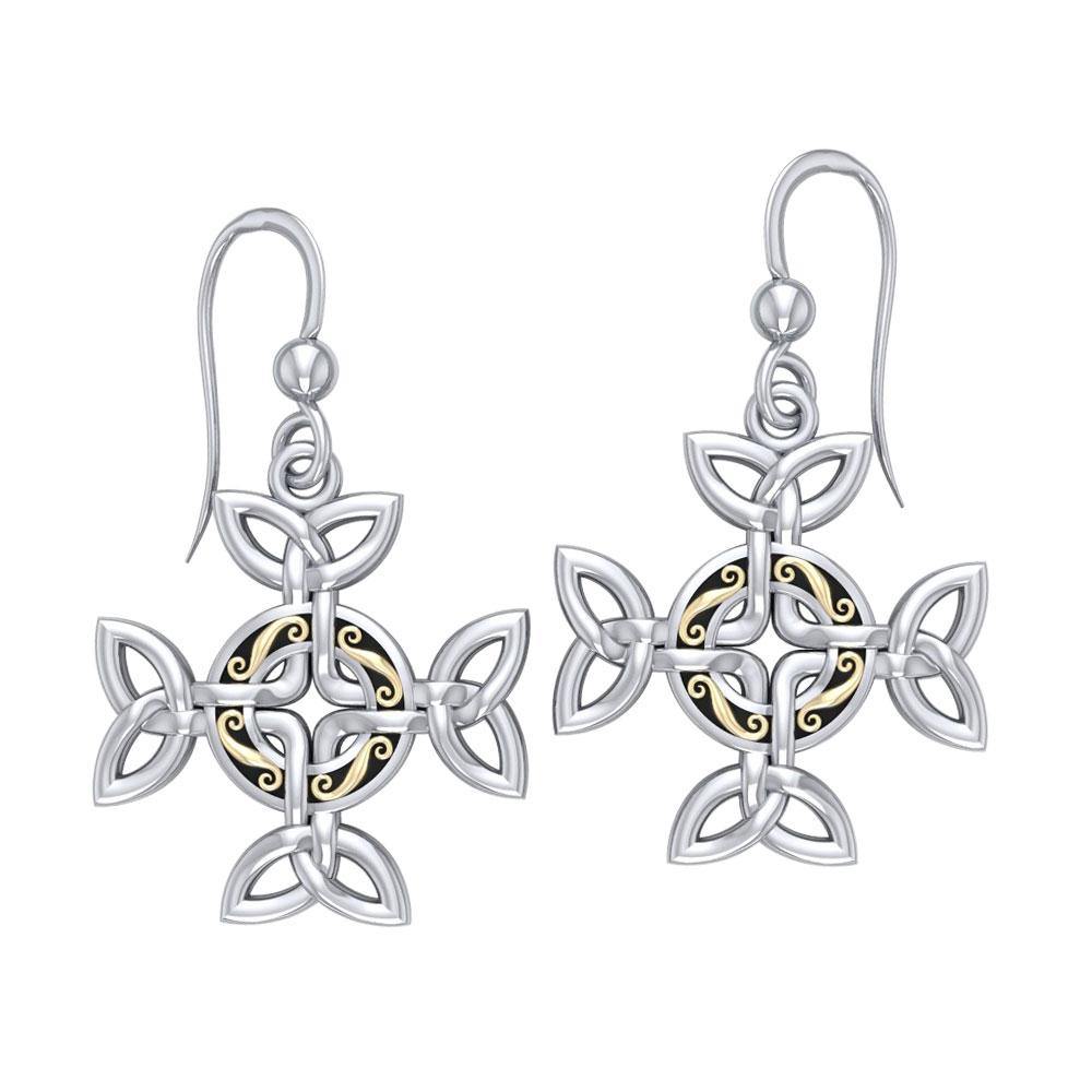 Celtic Knotwork Cross Sterling Silver with 18K Gold Accent Earrings MER710