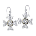 Celtic Knotwork Cross Sterling Silver with 18K Gold Accent Earrings MER710