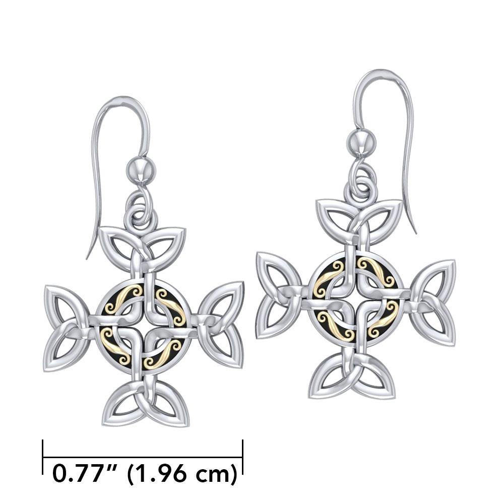 Celtic Knotwork Cross Sterling Silver with 18K Gold Accent Earrings MER710