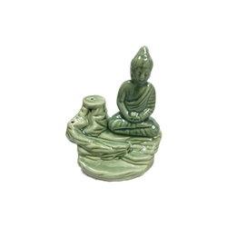 Ceramic Tea Light Oil Burner - Meditating Buddha on Rock- Random Color | INCENSE AND CANDLES | Wiccan Center