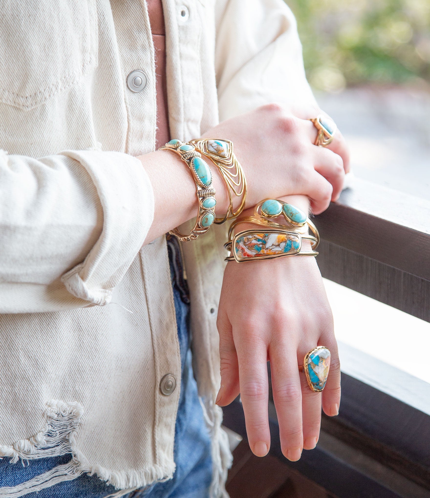 Simplicity Refined Blue Spiny Oyster/Turquoise Golden Bracelet | Bracelets | Wiccan Center
