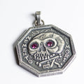 Ruby Inset Eyes Memento Mori Silver Necklace - Sterling Silver Bale | | Wiccan Center