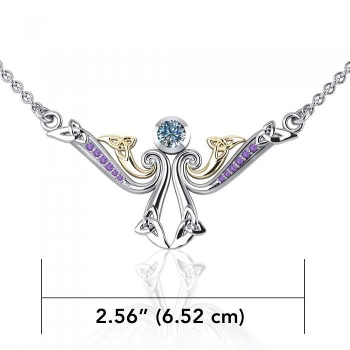 Modern Celtic Triskele Necklace in Sterling Silver and Gold with Gemstone Accents MNC161