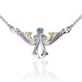 Modern Celtic Triskele Necklace in Sterling Silver and Gold with Gemstone Accents MNC161