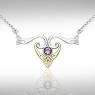 Modern Celtic Triskele Necklace MNC162 Sterling Silver With Gold And Gemstone Accents