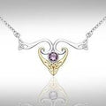 Modern Celtic Triskele Necklace MNC162 Sterling Silver With Gold And Gemstone Accents