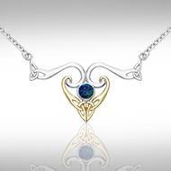 Modern Celtic Triskele Necklace MNC162 Sterling Silver With Gold And Gemstone Accents