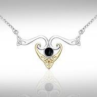 Modern Celtic Triskele Necklace MNC162 Sterling Silver With Gold And Gemstone Accents