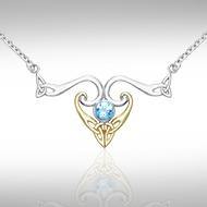 Modern Celtic Triskele Necklace MNC162 Sterling Silver With Gold And Gemstone Accents