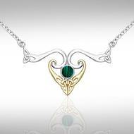 Modern Celtic Triskele Necklace MNC162 Sterling Silver With Gold And Gemstone Accents