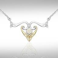 Modern Celtic Triskele Necklace MNC162 Sterling Silver With Gold And Gemstone Accents