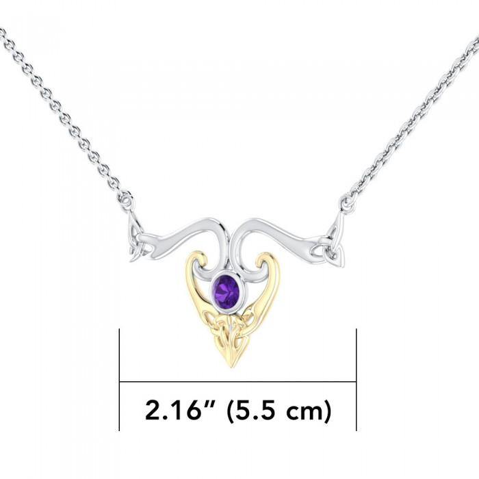 Modern Celtic Triskele Necklace MNC162 Sterling Silver With Gold And Gemstone Accents