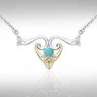 Modern Celtic Triskele Necklace MNC162 Sterling Silver With Gold And Gemstone Accents