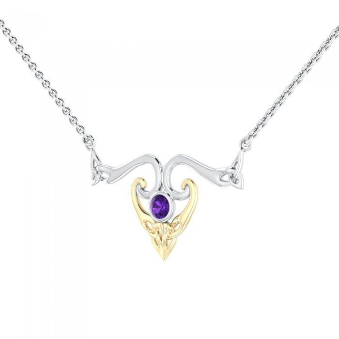 Modern Celtic Triskele Necklace MNC162 Sterling Silver With Gold And Gemstone Accents