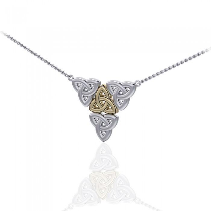 Elegant Celtic Knotwork Trinity Necklace In Sterling Silver With 18K Gold Accent MNC220