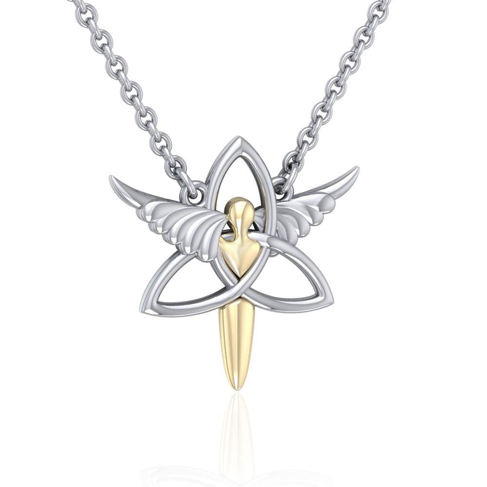 Celtic Trinity Angel Sterling Silver and 14K Gold Accent Necklace MNC423P