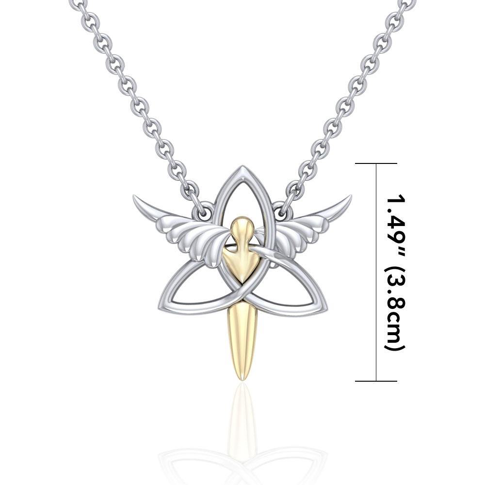 Celtic Trinity Angel Sterling Silver and 14K Gold Accent Necklace MNC423P