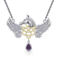 Celtic Pegasus Horse with Wing Silver Necklace with gold plating 14K 2 Micron MNC540