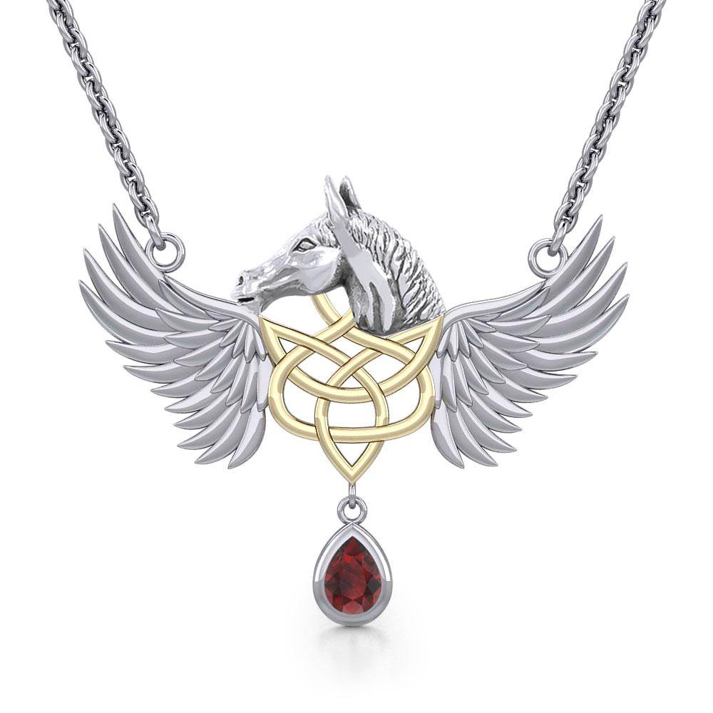 Celtic Pegasus Horse with Wing Silver Necklace with gold plating 14K 2 Micron MNC540