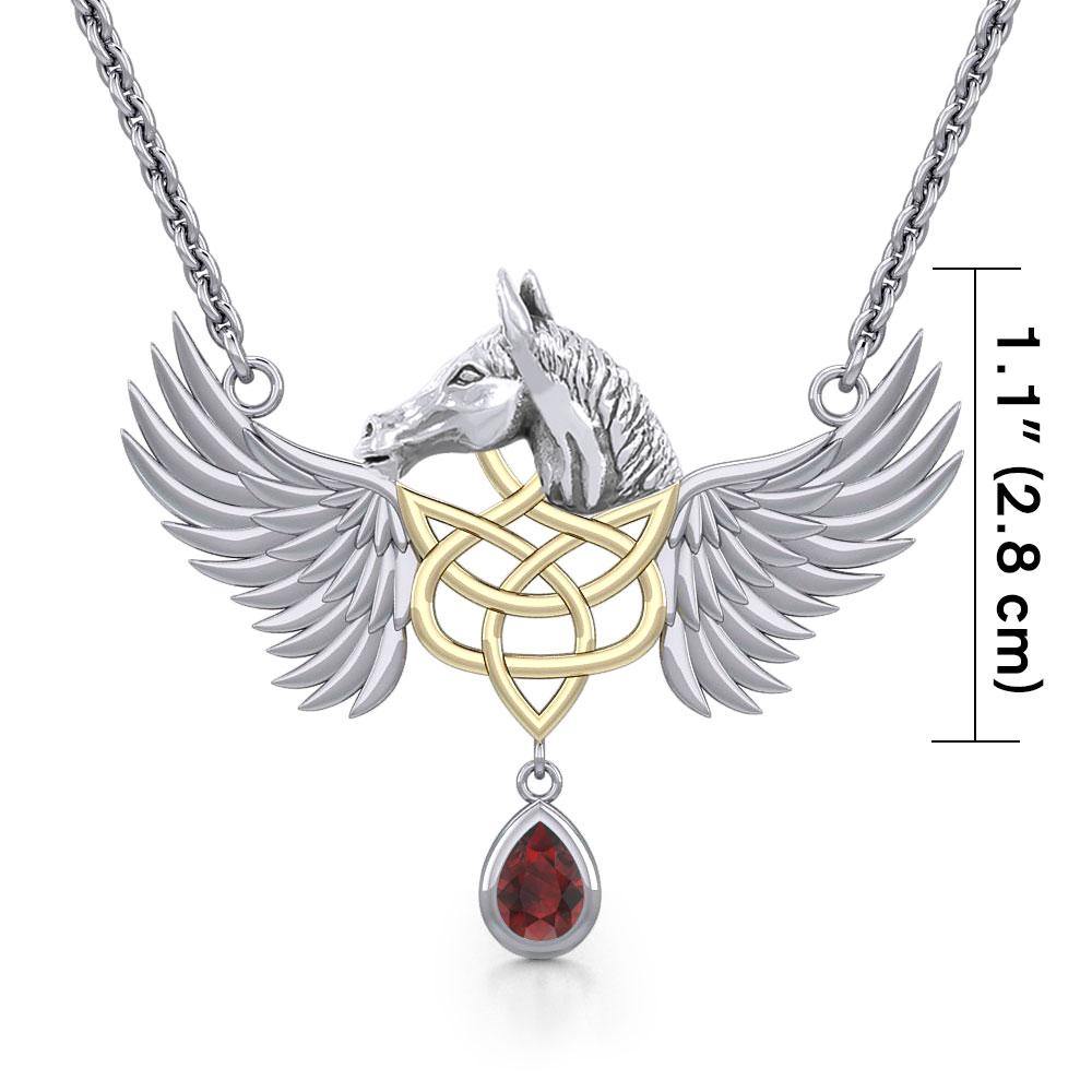 Celtic Pegasus Horse with Wing Silver Necklace with gold plating 14K 2 Micron MNC540