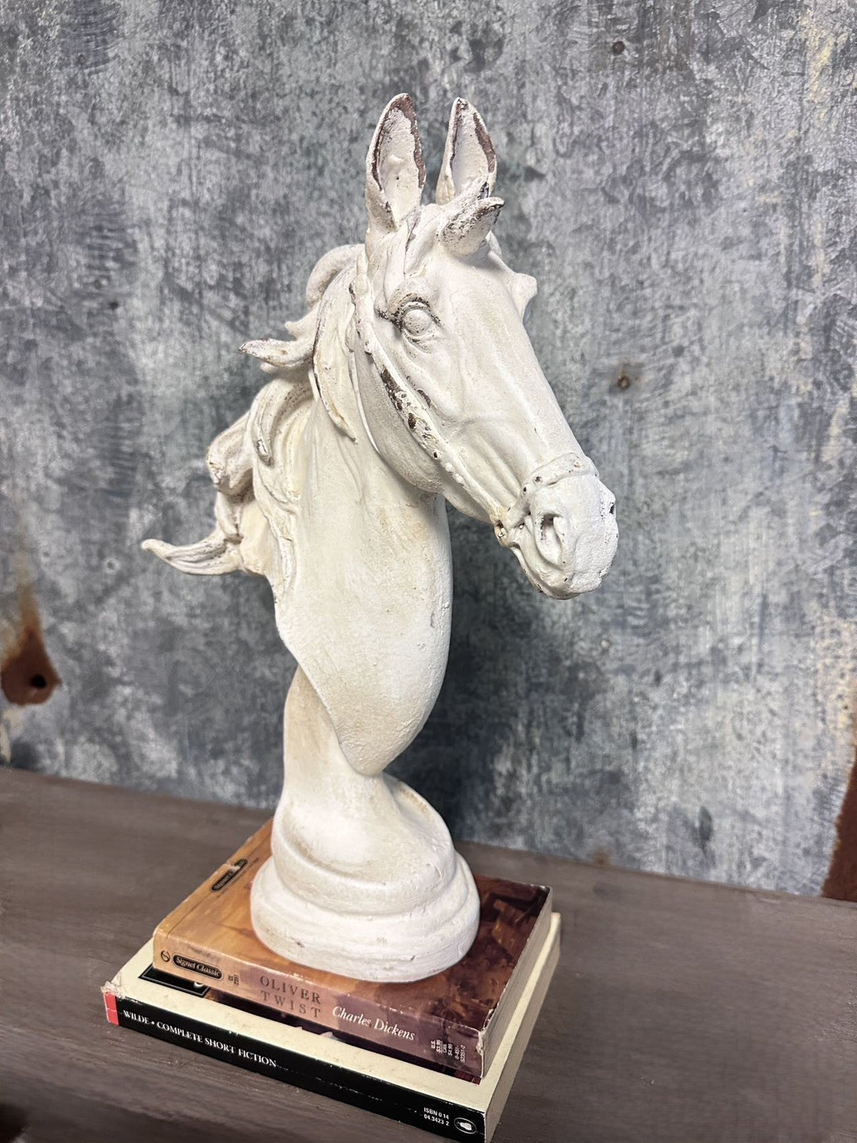 Distressed White Horse Head Bust Sculpture | | Wiccan Center