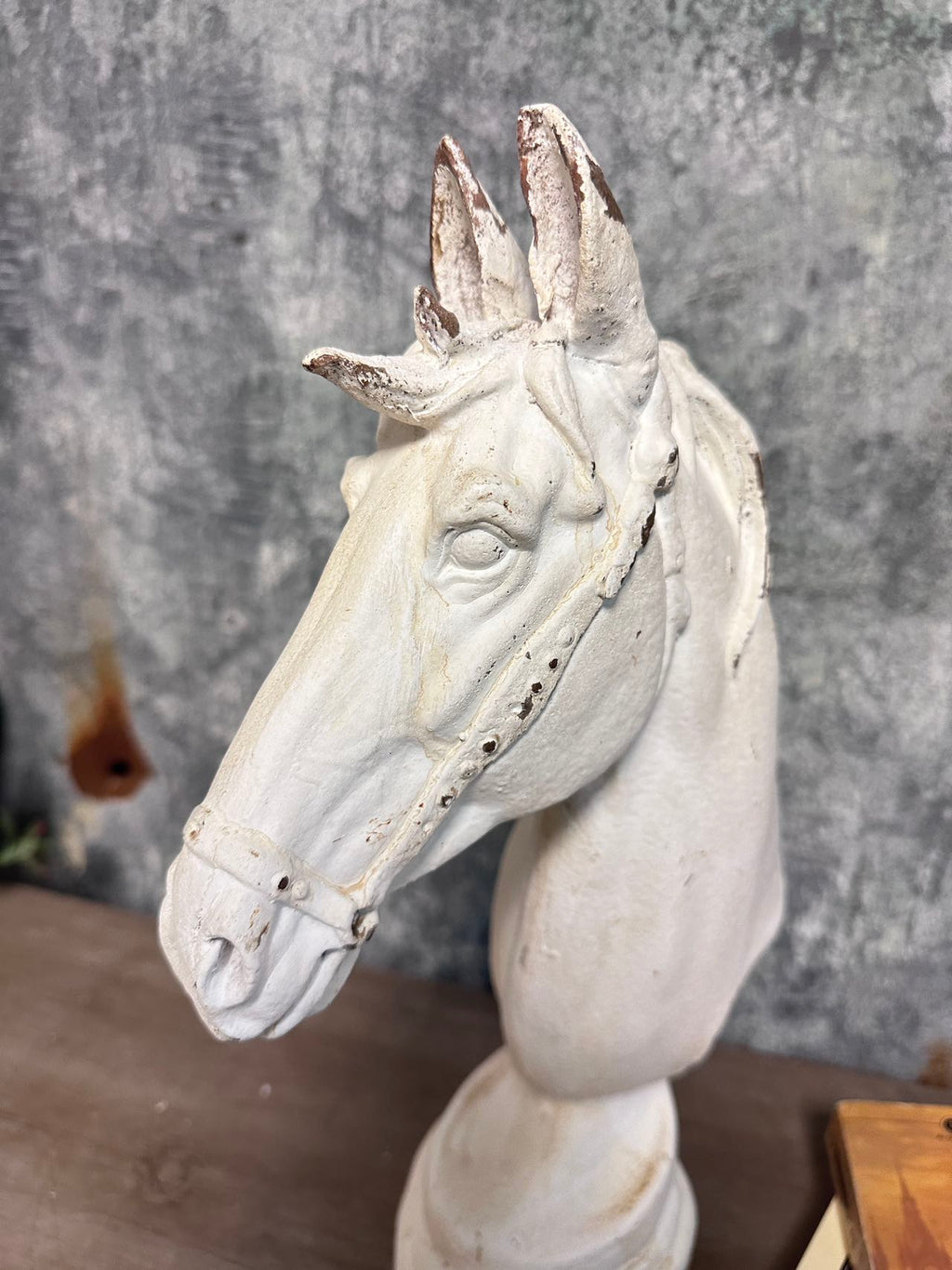 Distressed White Horse Head Bust Sculpture | | Wiccan Center