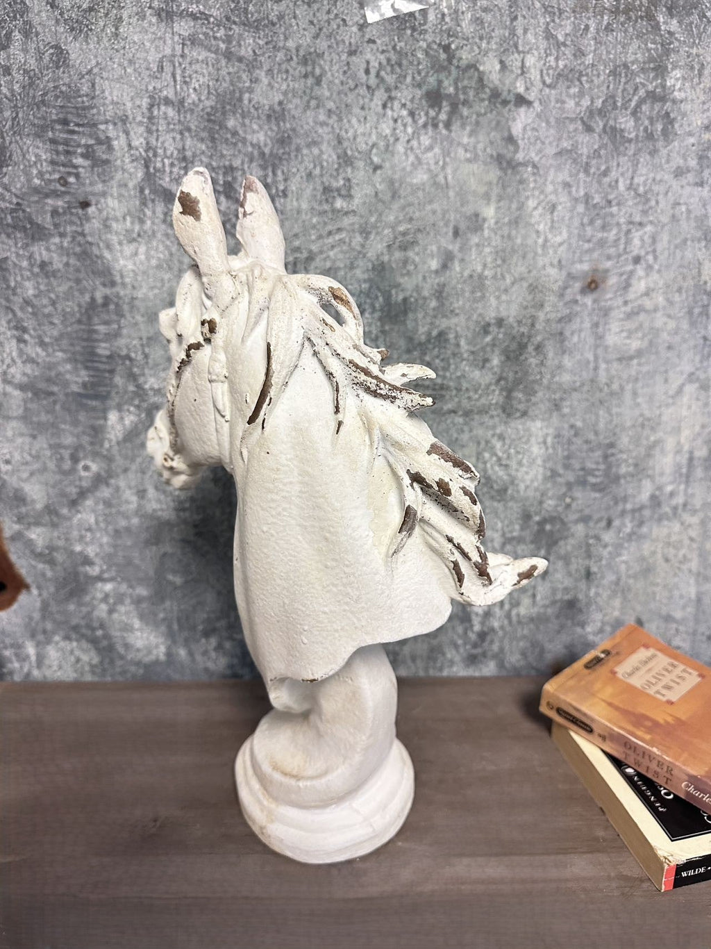 Distressed White Horse Head Bust Sculpture | | Wiccan Center