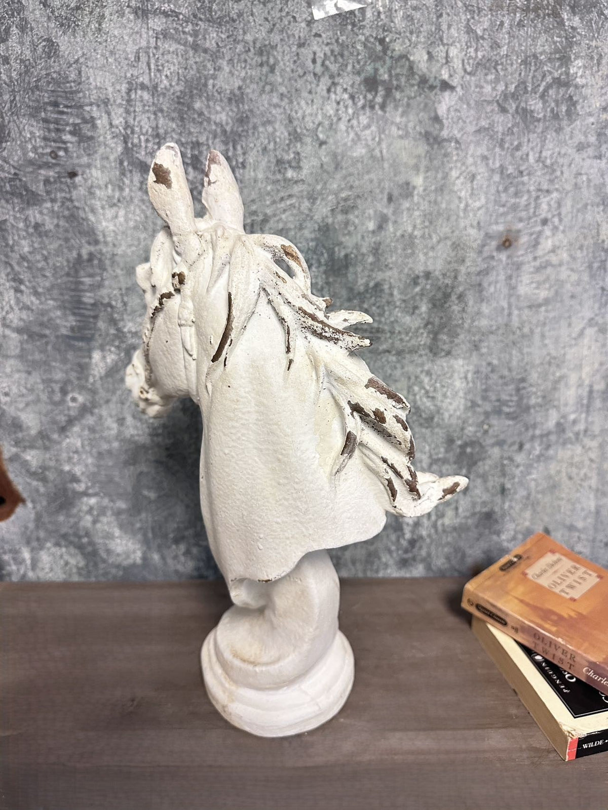 Distressed White Horse Head Bust Sculpture | | Wiccan Center