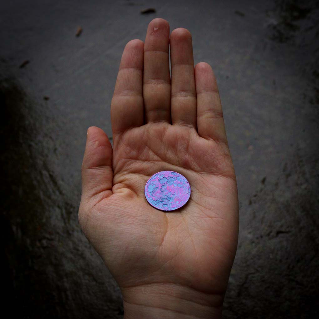 Blue and Purple Moon Coin - 1 in / 26 mm Anodized Niobium