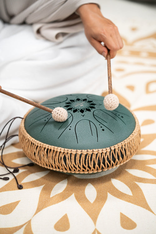 10" Medium Octave Steel Tongue Drum, F# Minor, 8 Notes, 432 Hz, Dark Green | | Wiccan Center
