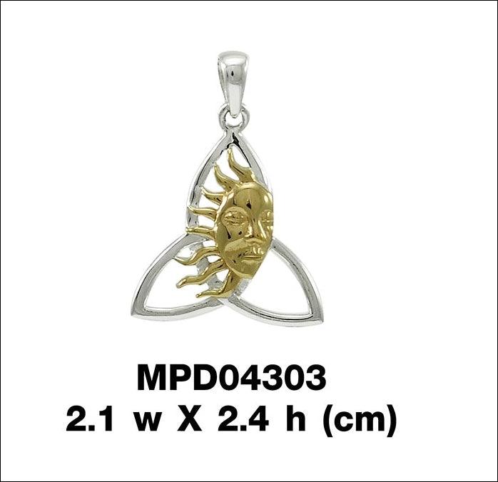 Celtic Sun Triquetra Silver and 14K Gold Accent Pendant MPD4303