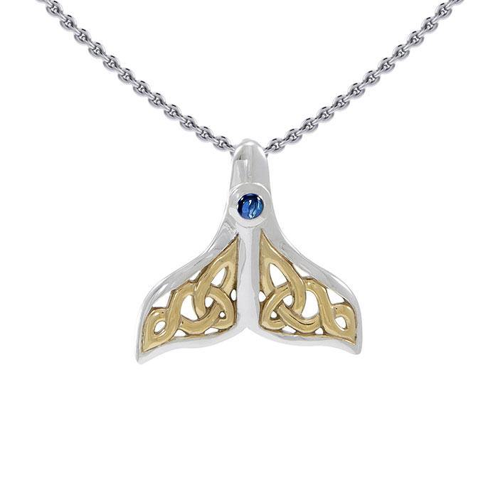 Celtic Whale Tail Sterling Silver and 14K Vermeil Gold Accent Pendant MPD071