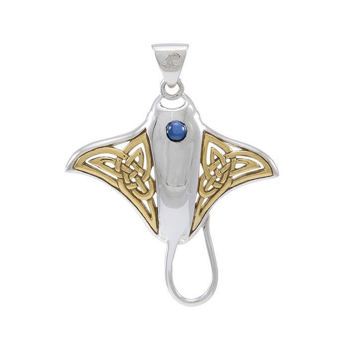 Celtic Manta Ray Pendant Sterling Silver And 14K Gold Accent MPD072 DiveSilver By Peter Stone Ocean Jewelry Gift