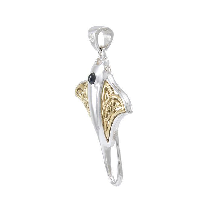Celtic Manta Ray Pendant Sterling Silver And 14K Gold Accent MPD072 DiveSilver By Peter Stone Ocean Jewelry Gift