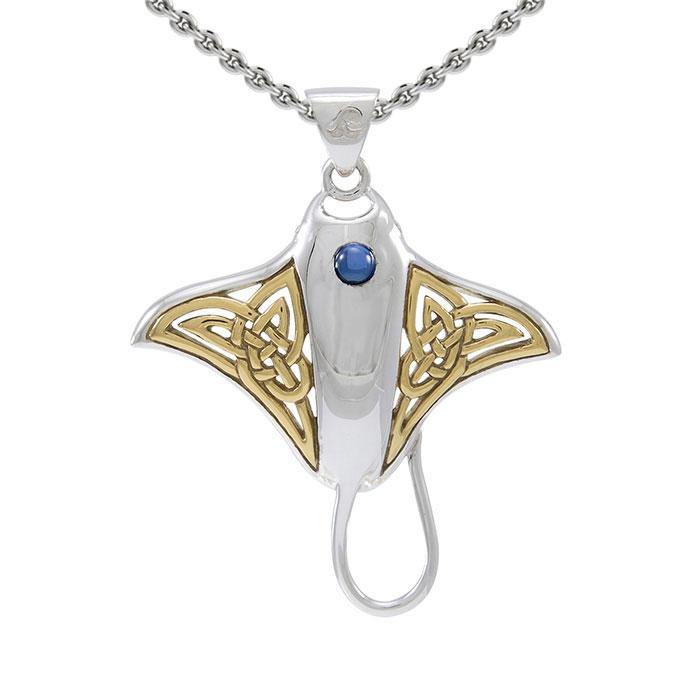 Celtic Manta Ray Pendant Sterling Silver And 14K Gold Accent MPD072 DiveSilver By Peter Stone Ocean Jewelry Gift